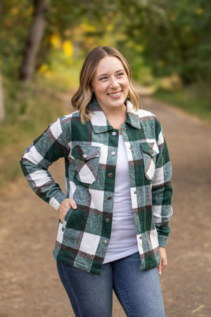 Norah Plaid Shacket - Evergreen and White by Michelle Mae