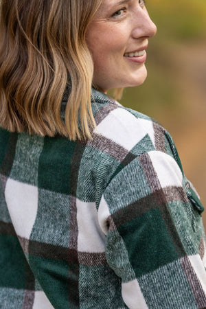 Norah Plaid Shacket - Evergreen and White by Michelle Mae