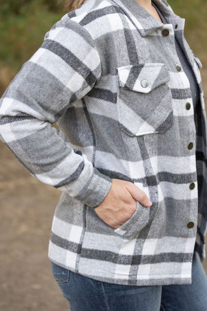 Norah Plaid Shacket - Classic Grey and White by Michelle Mae