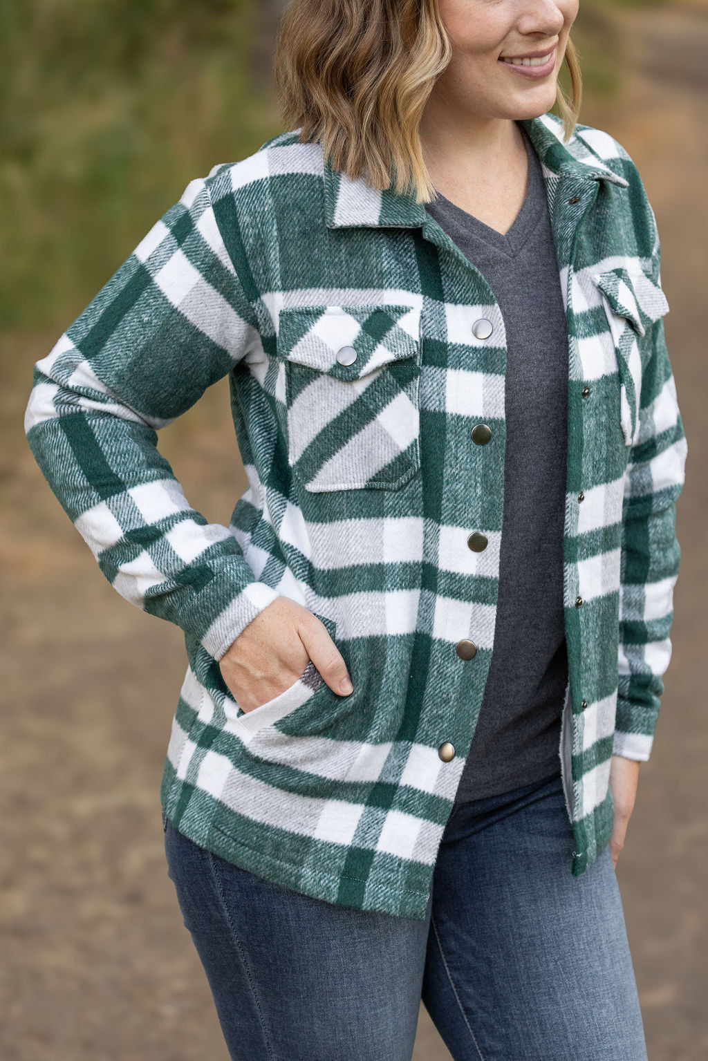 Norah Plaid Shacket - Classic Green and Grey Mix by Michelle Mae