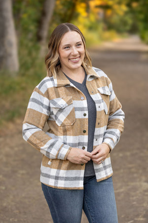 Norah Plaid Shacket - Camel and Grey by Michelle Mae