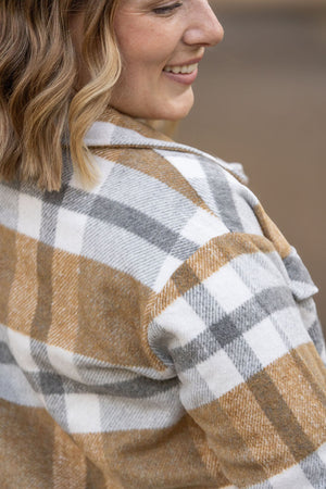 Norah Plaid Shacket - Camel and Grey by Michelle Mae