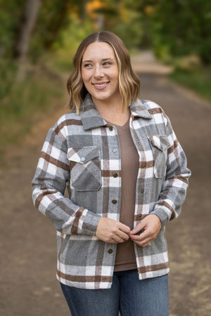 Norah Plaid Shacket - Grey and Tan by Michelle Mae