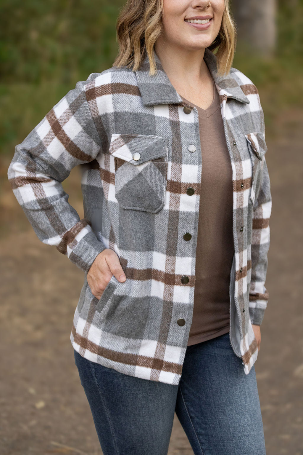 Norah Plaid Shacket - Grey and Tan by Michelle Mae