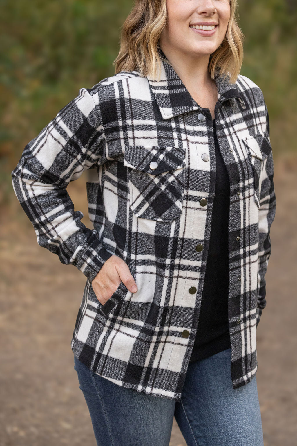 Norah Plaid Shacket - White and Black by Michelle Mae