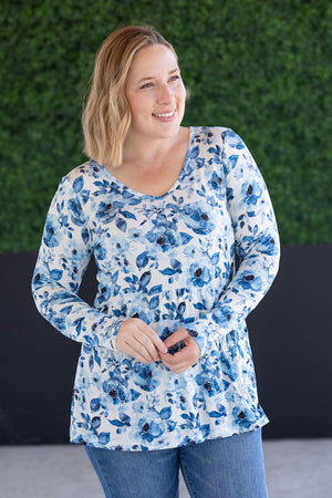 Long Sleeve Sarah Ruffle Top - Sapphire Floral by Michelle Mae