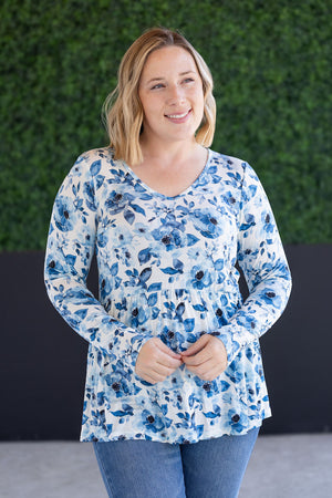 Long Sleeve Sarah Ruffle Top - Sapphire Floral by Michelle Mae