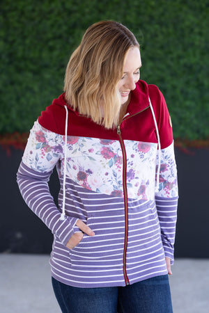 Colorblock Fullzip - Burgundy, Burgundy Bloom, and Plum Stripes by Michelle Mae