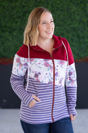 Colorblock Fullzip - Burgundy, Burgundy Bloom, and Plum Stripes by Michelle Mae