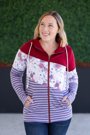 Colorblock Fullzip - Burgundy, Burgundy Bloom, and Plum Stripes by Michelle Mae