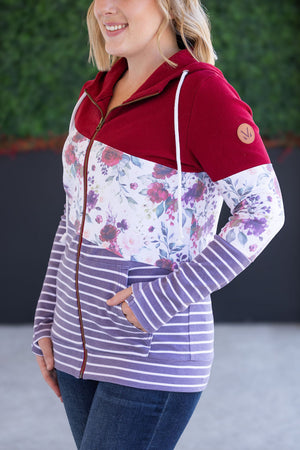 Colorblock Fullzip - Burgundy, Burgundy Bloom, and Plum Stripes by Michelle Mae