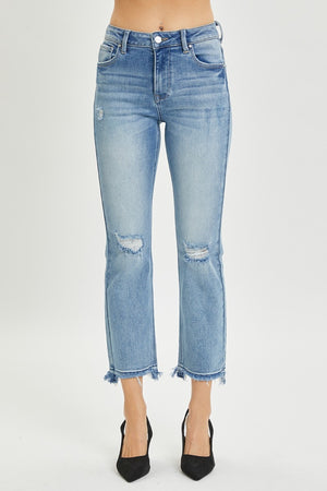 RISEN High Rise Distressed Cropped Straight Leg Jeans