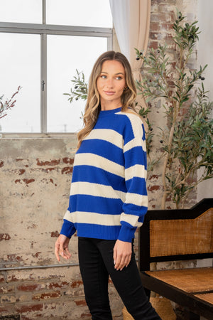 Contrast Navy Striped Round Neck Sweater