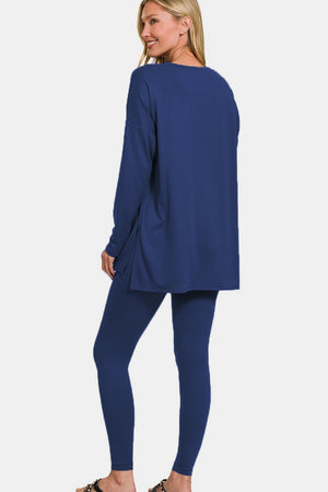 Zenana Buttery Soft Top and Leggings Lounge Set Navy