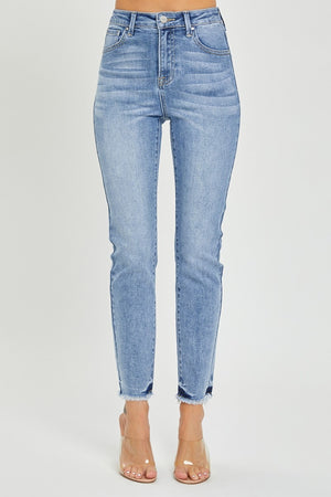 RISEN High Rise Frayed Hem Relaxed Skinny Jeans