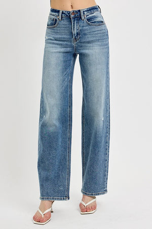 RISEN High Waist Wide Leg Light Distressed Baggy Jeans