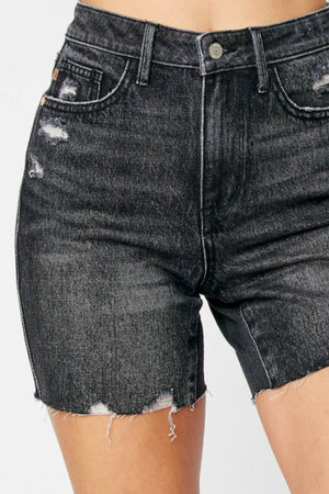 Judy Blue High Waisted Rigid Front Jean Shorts In Washed Black