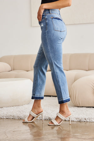 Judy Blue Mid Rise Release Hem Cropped Bootcut Jeans