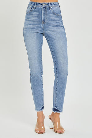 RISEN High Rise Frayed Hem Relaxed Skinny Jeans