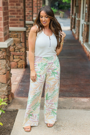 Presley Palazzo Pants - Mauve and Green Palm by Michelle Mae