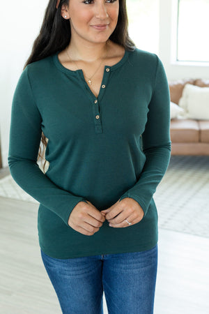 Harper Long Sleeve Thermal Knit Henley - Evergreen by Michelle Mae