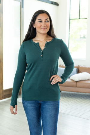 Harper Long Sleeve Thermal Knit Henley - Evergreen by Michelle Mae