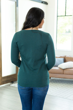 Harper Long Sleeve Thermal Knit Henley - Evergreen by Michelle Mae