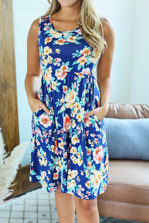Kelsey Tank Dress - Navy Tropical by Michelle Mae
