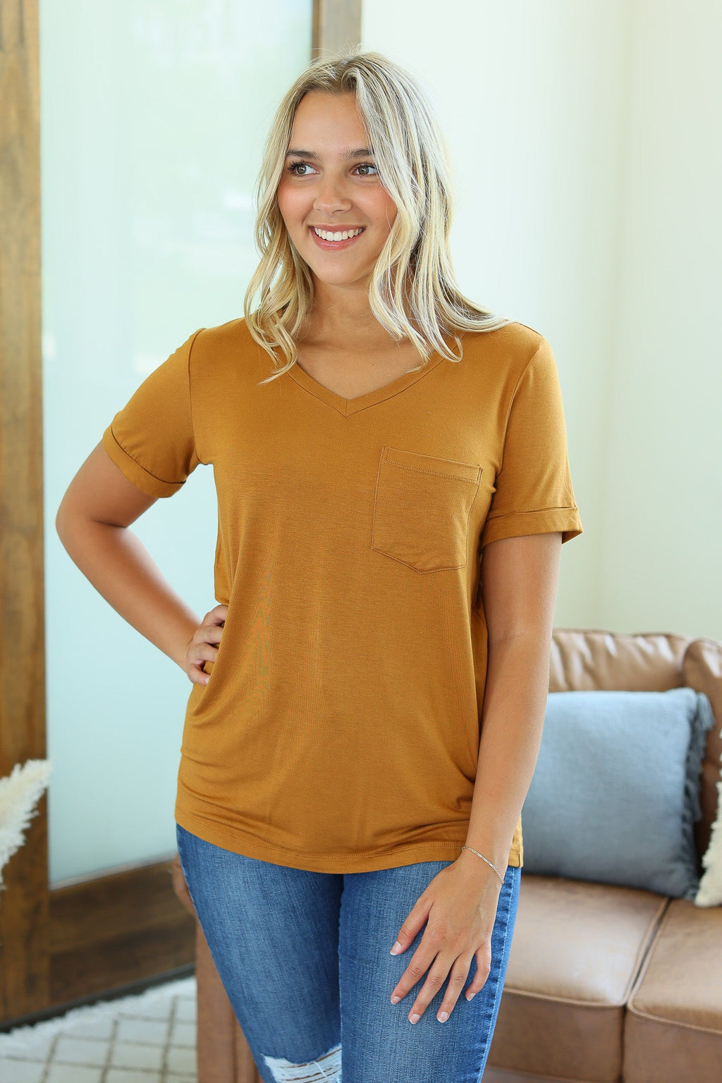 Sophie Pocket Tee - Camel by Michelle Mae