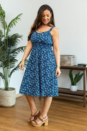 Cassidy Midi Dress - Blue Floral Mix by Michelle Mae