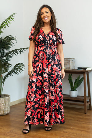 Millie Maxi Dress - Black and Red Tropical by Michelle Mae