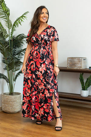 Millie Maxi Dress - Black and Red Tropical by Michelle Mae