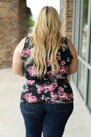 Luxe Crew Tank - Buttery Soft Black and Mauve Floral by Michelle Mae
