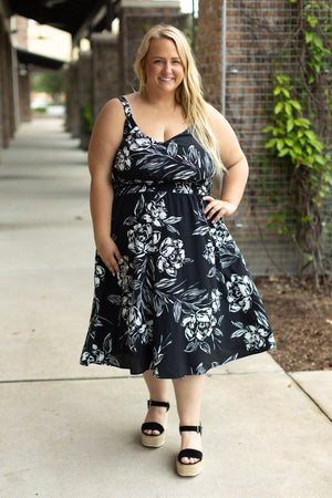 Cassidy Midi Dress - Black and White Floral by Michelle Mae