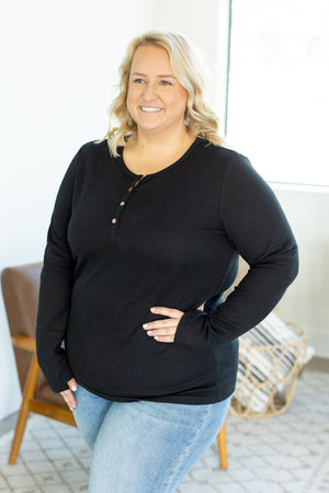 Harper Long Sleeve Thermal Knit Henley - Black from Michelle Mae