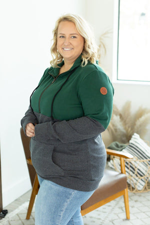 Classic Halfzip Hoodie - Evergreen and Charcoal by Michelle Mae