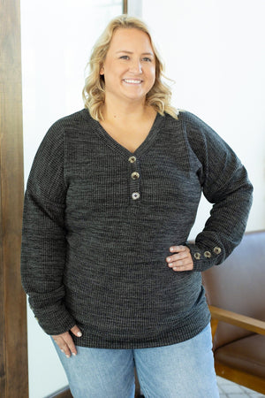 Brittney Button Sweater Top - Charcoal by Michelle Mae