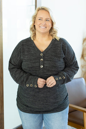 Brittney Button Sweater Top - Charcoal by Michelle Mae