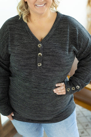 Brittney Button Sweater Top - Charcoal by Michelle Mae