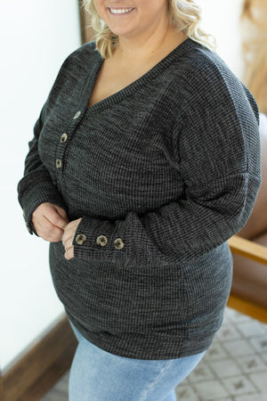 Brittney Button Sweater Top - Charcoal by Michelle Mae