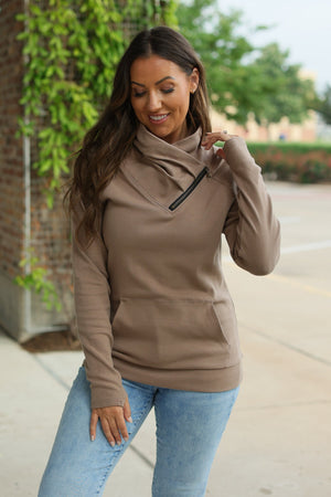 Classic Zoey ZipCowl Sweatshirt - Mocha by Michelle Mae