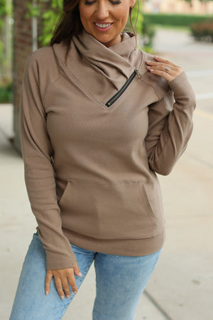 Classic Zoey ZipCowl Sweatshirt - Mocha by Michelle Mae