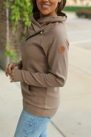 Classic Zoey ZipCowl Sweatshirt - Mocha by Michelle Mae