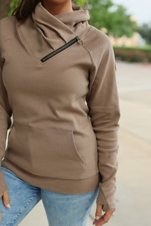 Classic Zoey ZipCowl Sweatshirt - Mocha by Michelle Mae