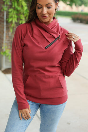 Classic Zoey ZipCowl Sweatshirt - Brick by Michelle Mae