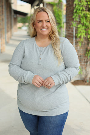 Brielle Henley Ribbed Long Sleeve - Light Grey by Michelle Mae