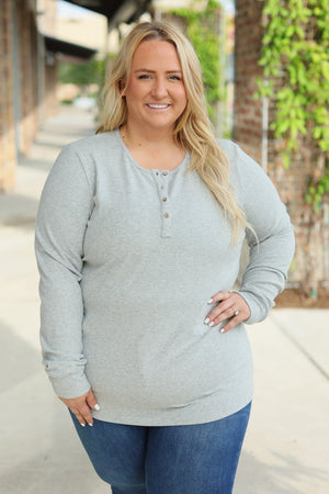 Brielle Henley Ribbed Long Sleeve - Light Grey by Michelle Mae