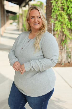 Brielle Henley Ribbed Long Sleeve - Light Grey by Michelle Mae