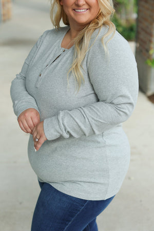 Brielle Henley Ribbed Long Sleeve - Light Grey by Michelle Mae