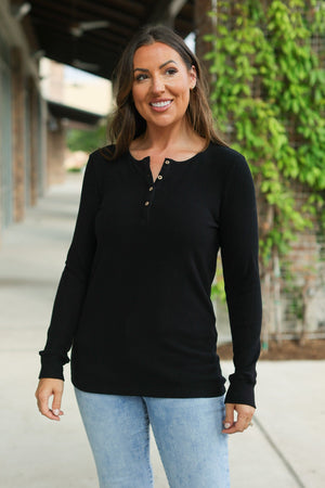 Brielle Henley Ribbed Long Sleeve - Black by Michelle Mae